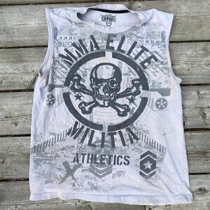 Vintage Y2K MMA Elite Graphic T Shirt Skull Medium White